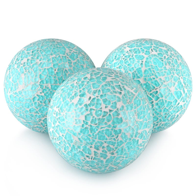 MDLUU 4" Decorative Orbs, Mosaic Sphere Balls, Centerpiece Balls for Bowls, Vases, Dining Table Decor, Pack of 3 (Teal Blue) - Image 1